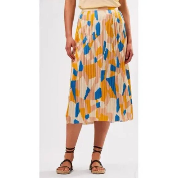Amour Vert Dresses & Skirts - Amour Vert Skirt Womens Medium Yellow Blue Blazed Pleated and Lined Sonia Indigo